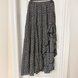 Shein Black Tan Ruffle Hem Asymmetrical Long Skirt size L